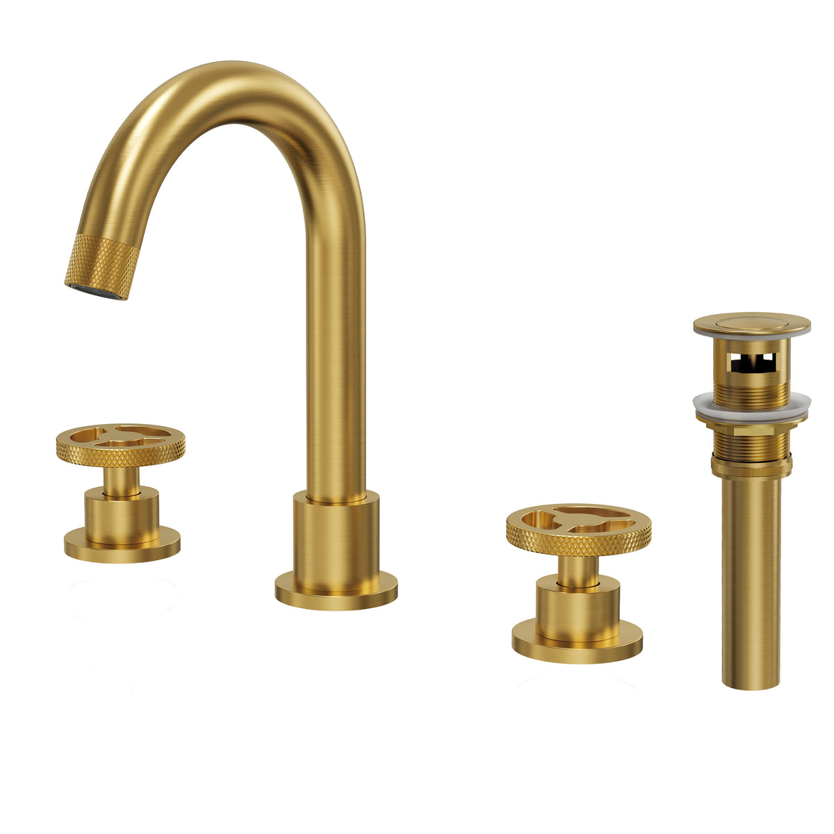Three-Hole Widespread Bathroom Sink Faucet with Knurled Handles and Swivel Spout