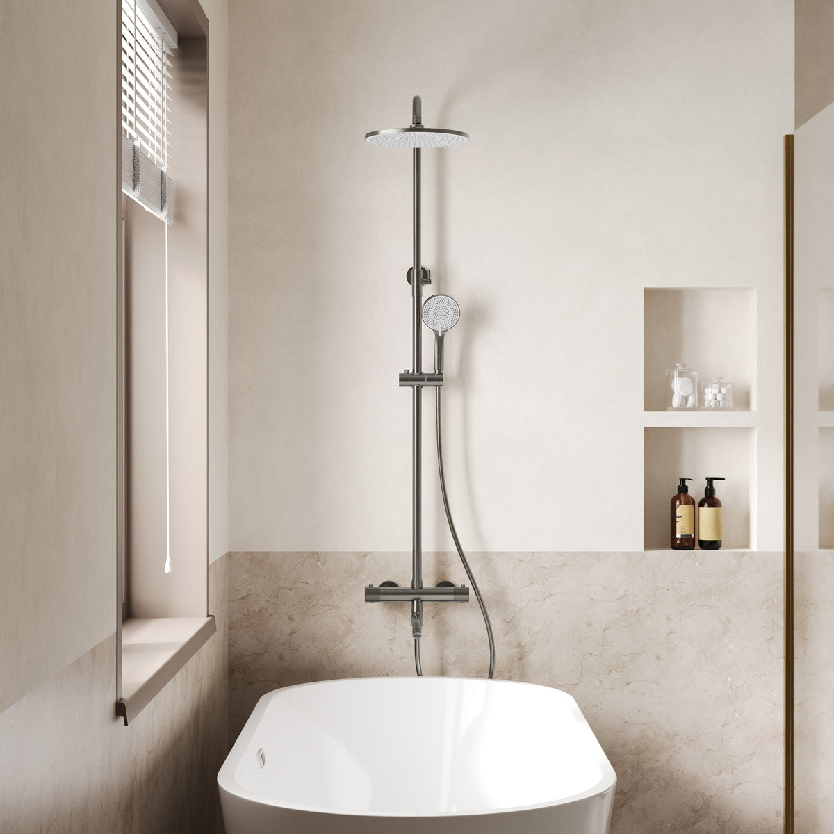 Exposed Thermostatic Tub and Shower System with 10-Inch Rain Shower Head