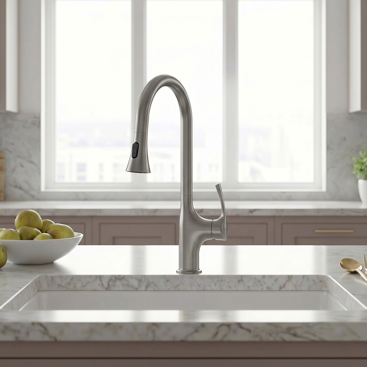 Pull-Down Kitchen Faucet with Dual-Mode Sprayer and Swivel Spout