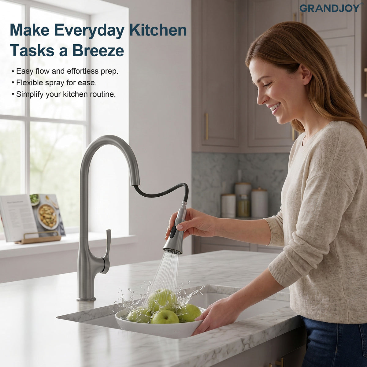 Pull-Down Kitchen Faucet with Dual-Mode Sprayer and Swivel Spout