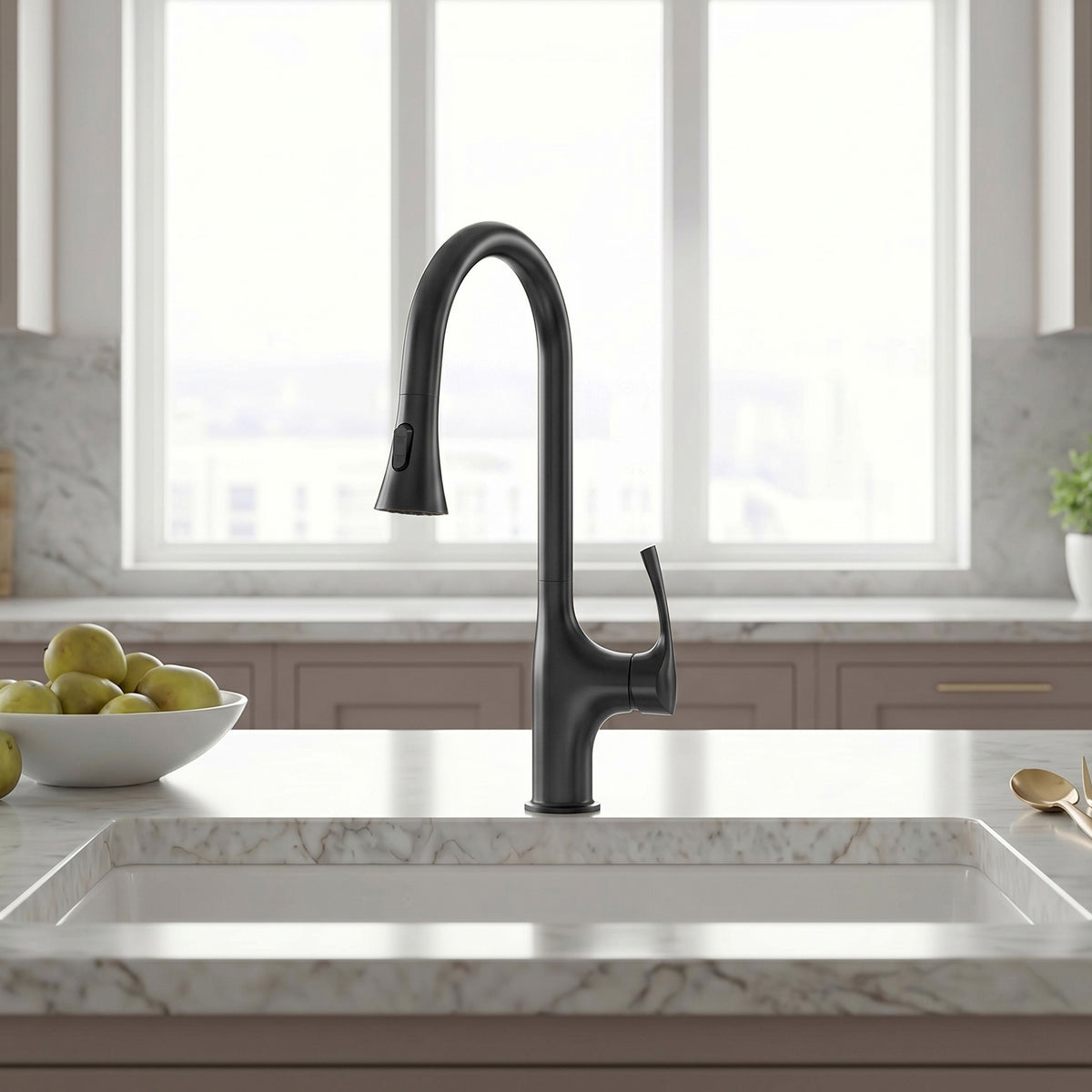 Pull-Down Kitchen Faucet with Dual-Mode Sprayer and Swivel Spout