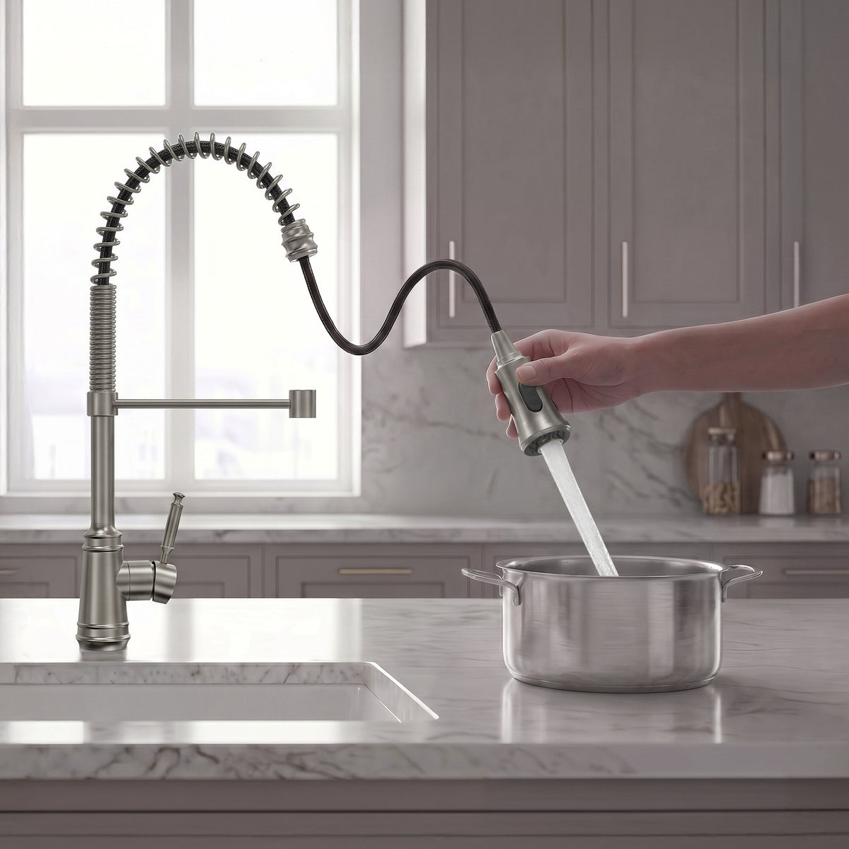 Pre-Rinse Spring Pull-Down Kitchen Faucet with Dual Spray Modes