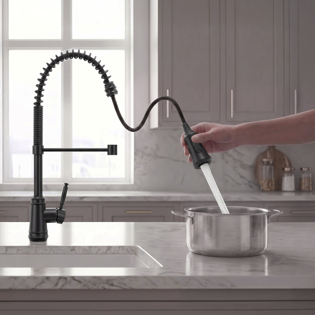 Pre-Rinse Spring Pull-Down Kitchen Faucet with Dual Spray Modes