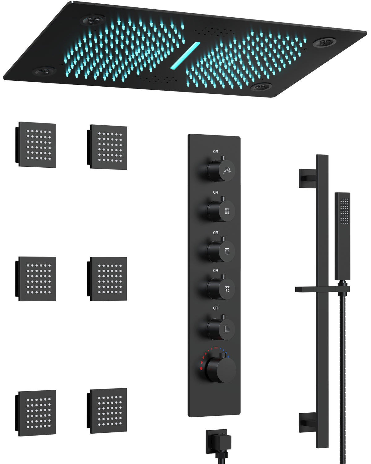 LED Music Ceiling-Mounted Shower System with Body Jets and Slide Bar