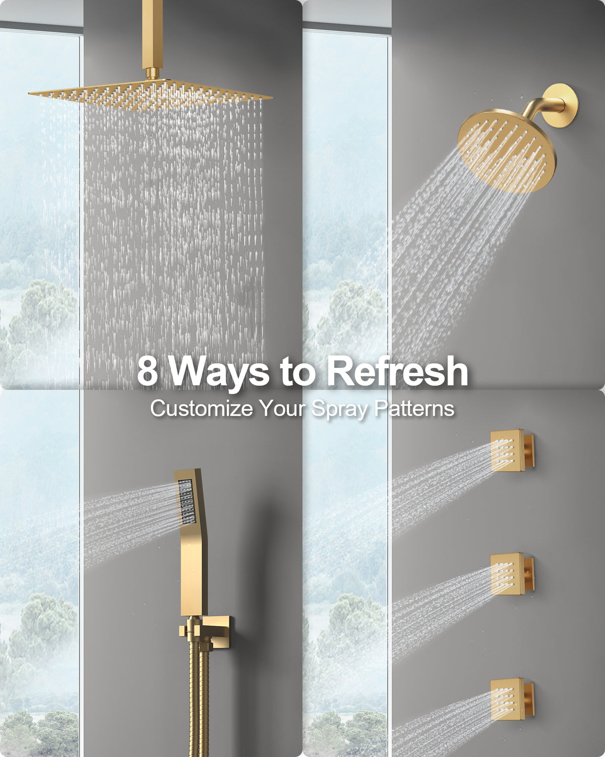 Ceiling-Mounted Multi-Spray Shower System with Adjustable Secondary Head