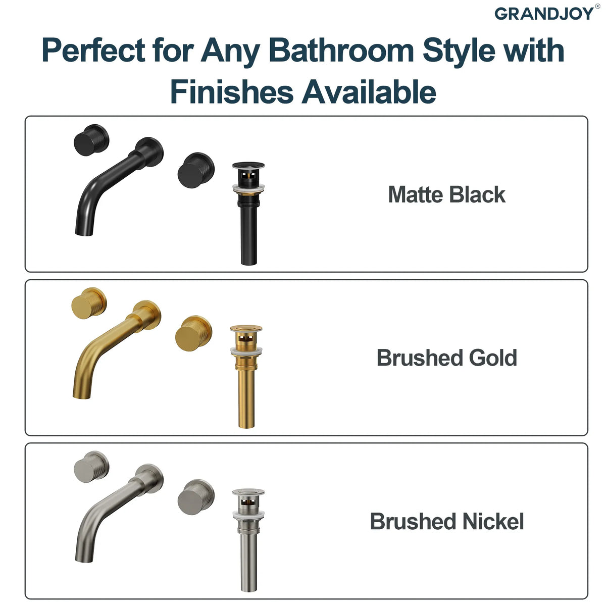 Two-Handle Wall-Mount Bathroom Sink Faucet With Pop-Up Drain