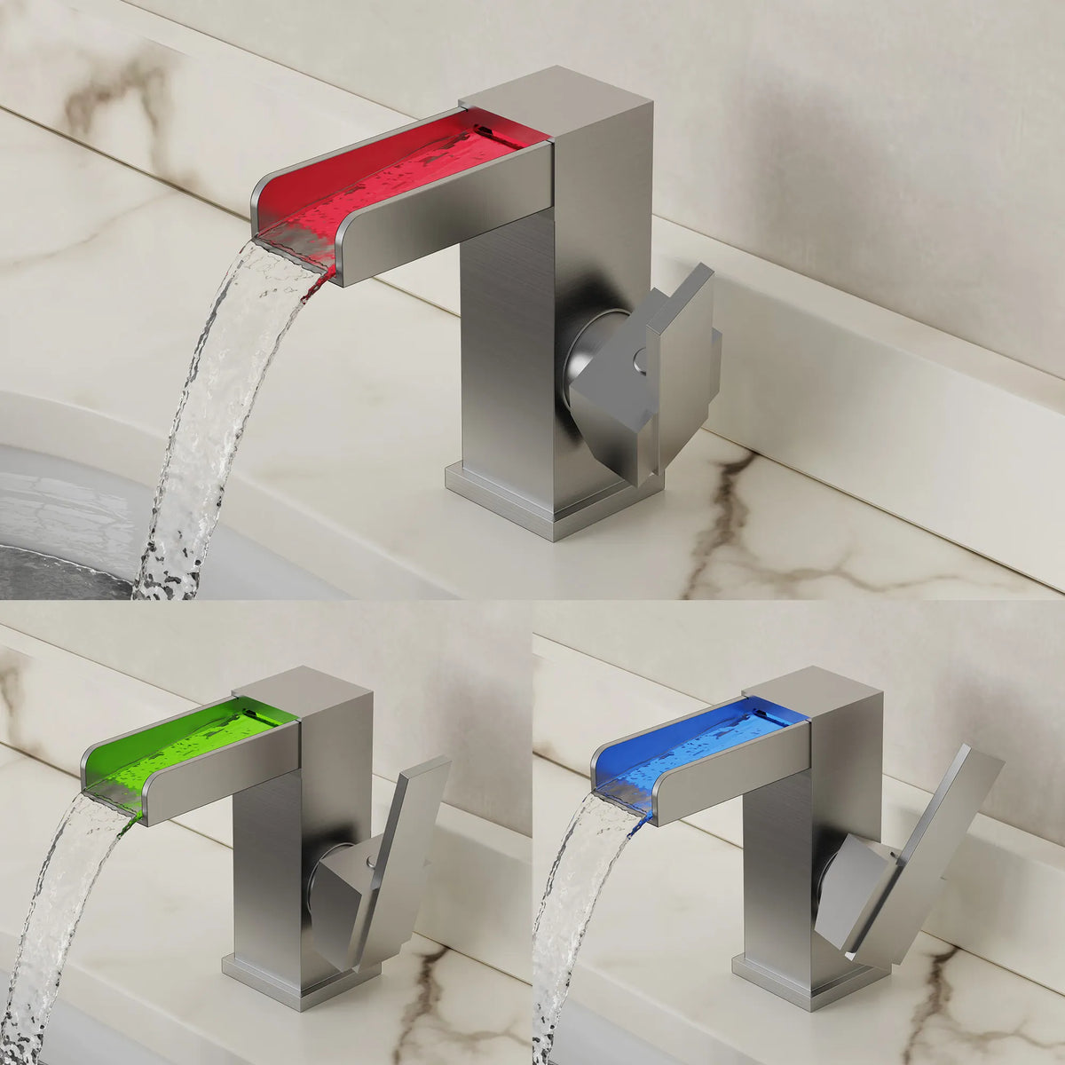 Single-Handle LED Waterfall Bathroom Sink Faucet With Pop-Up Drain