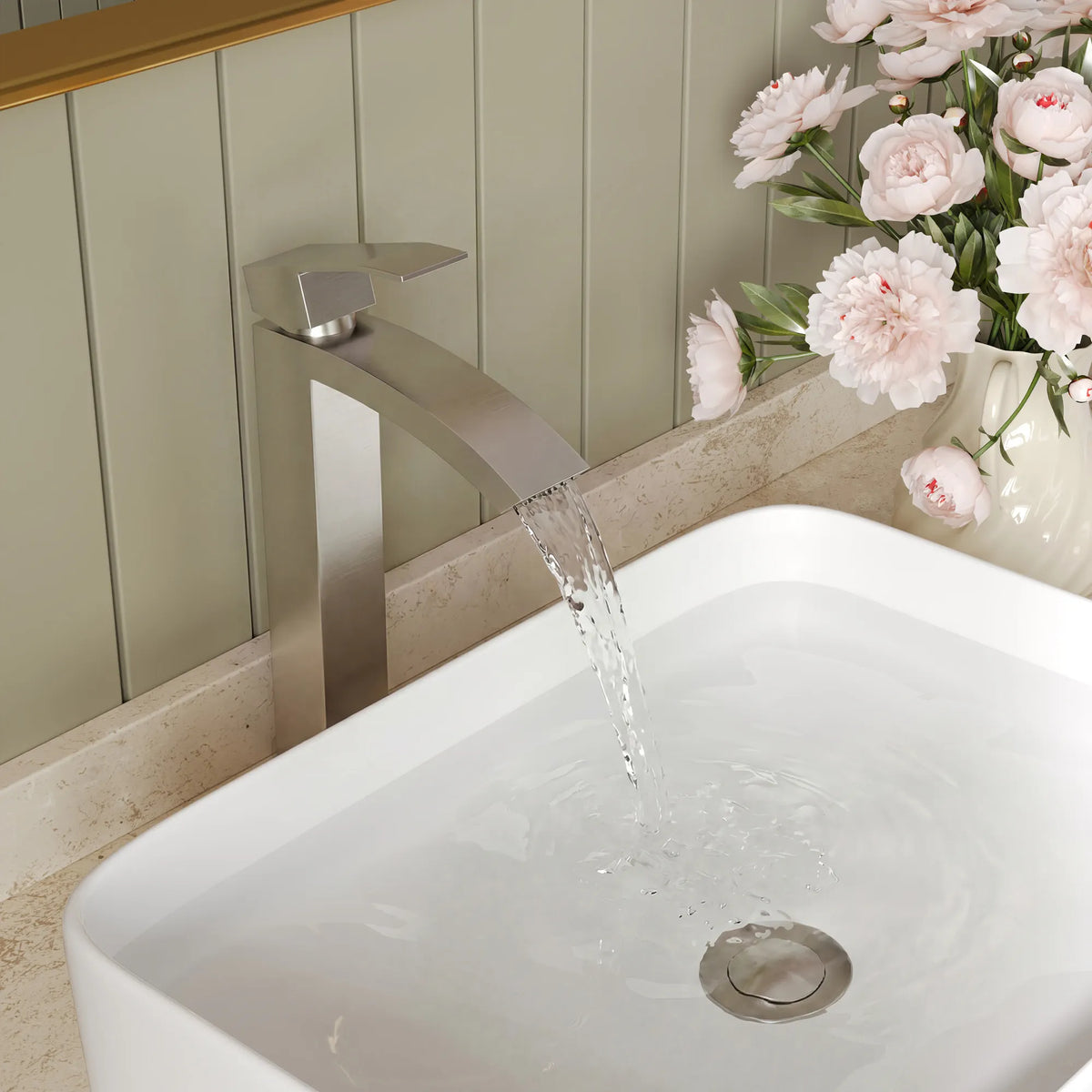 Single-Handle Vessel Bathroom Sink Faucet With Pop-Up Drain