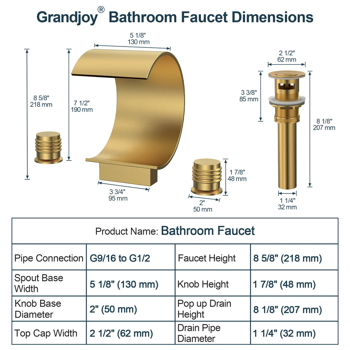 Two-Handle Waterfall Widespread Bathroom Sink Faucet With Pop-Up Drain