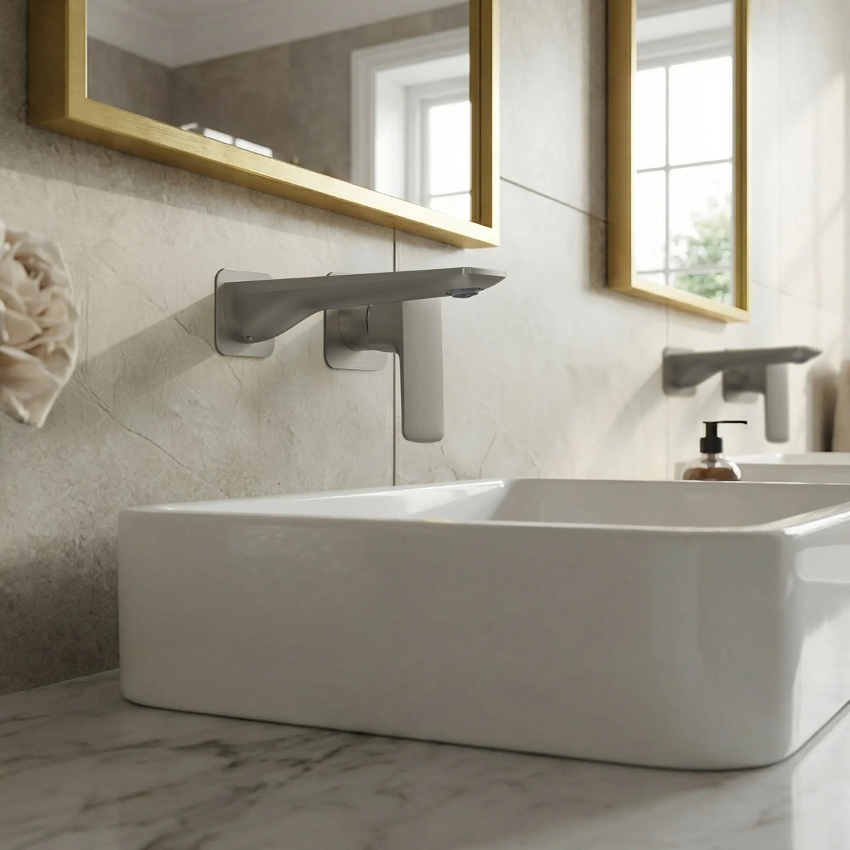 Single-Handle Wall-Mount Bathroom Sink Faucet With Pop-Up Drain