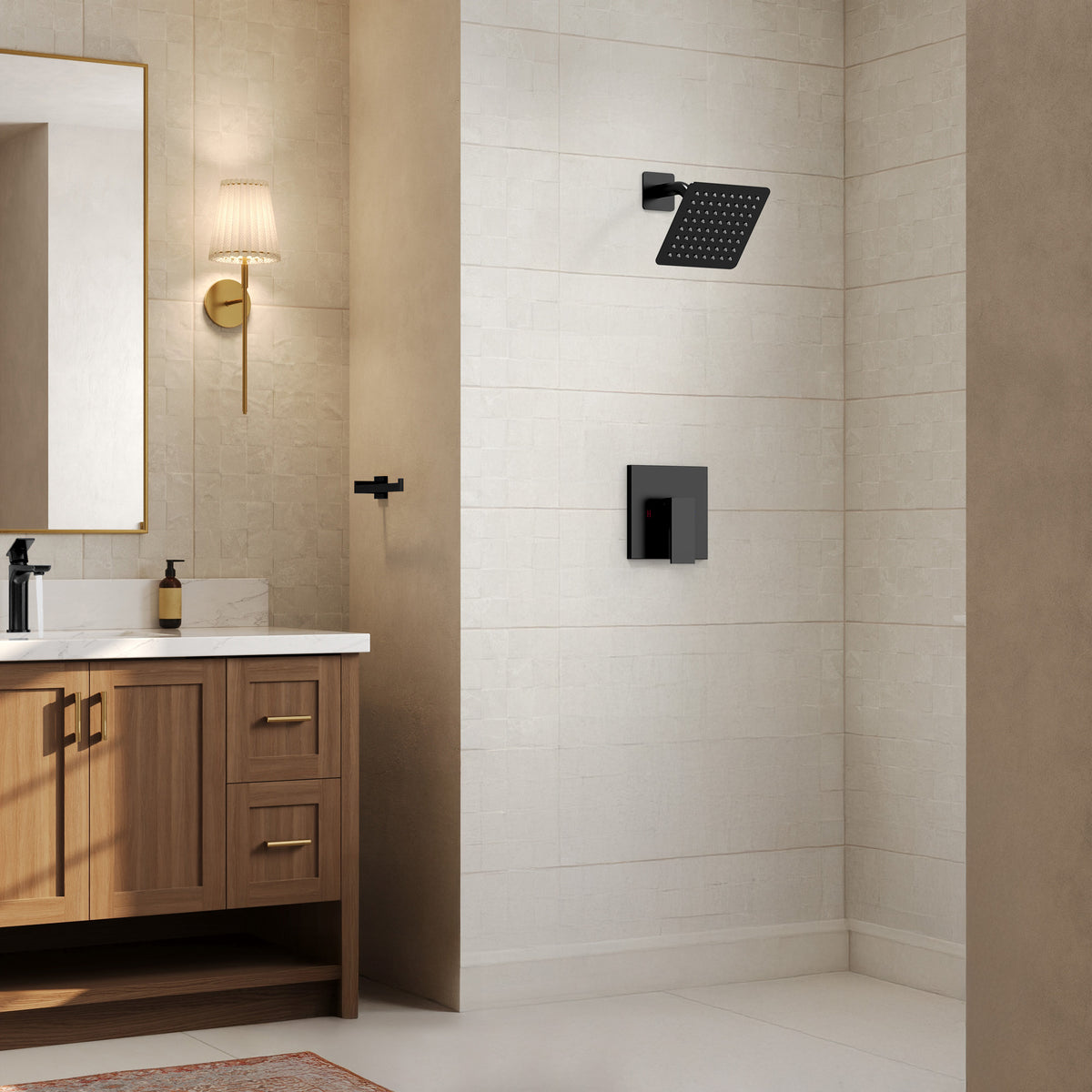 Wall-Mounted Square Rain Shower System with Pressure-Balanced Valve