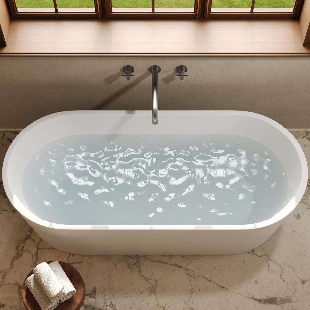 Wall-Mounted Long-Spout Roman Bathtub Faucet with Dual Handles