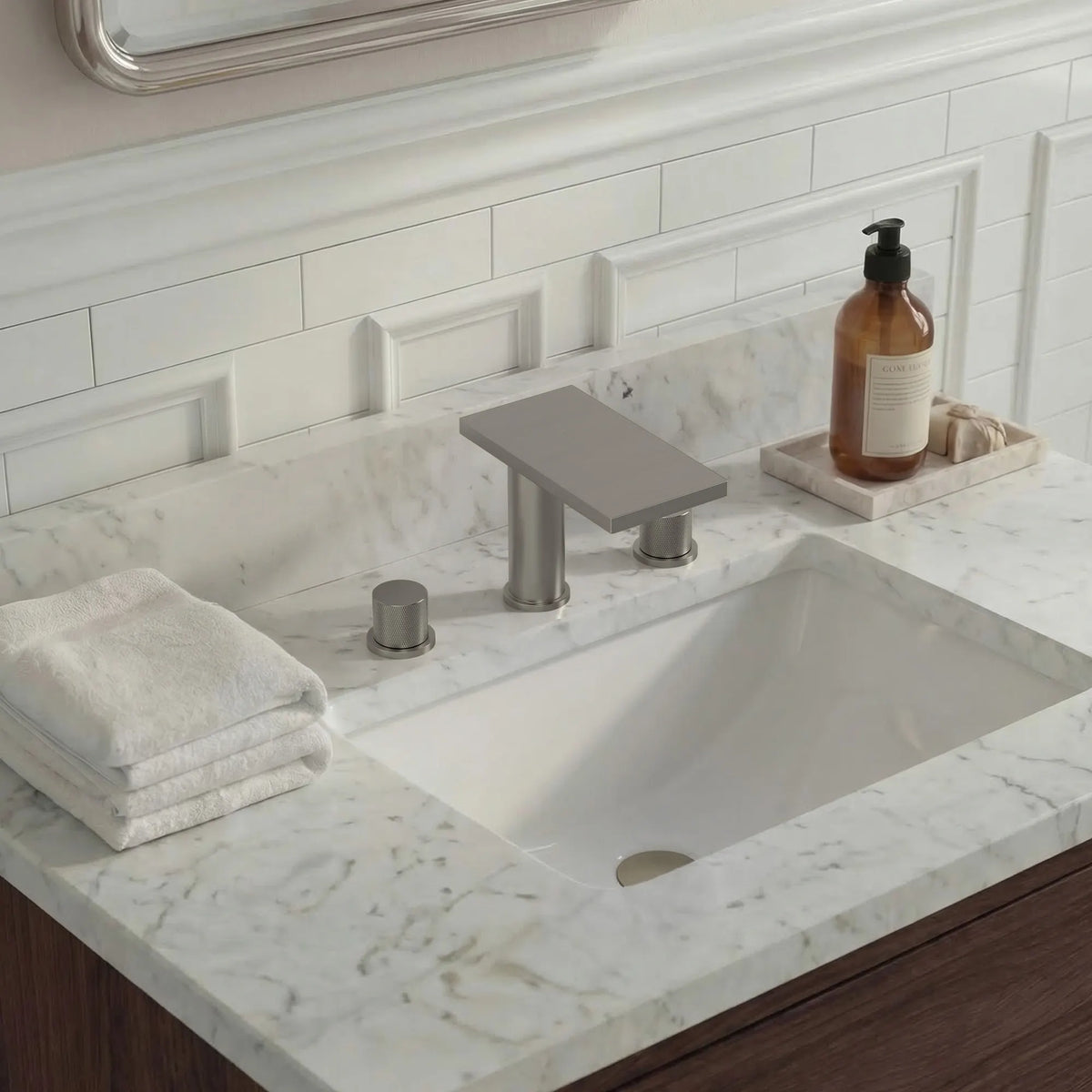 Two-Handle Mid Arc Widespread Bathroom Sink Faucet With Pop-Up Drain