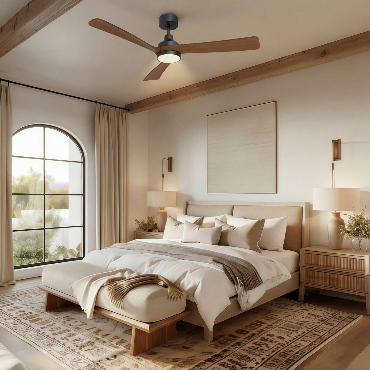 52-Inch Downrod Mount 3-Blade Ceiling Fan with Light and Remote Control