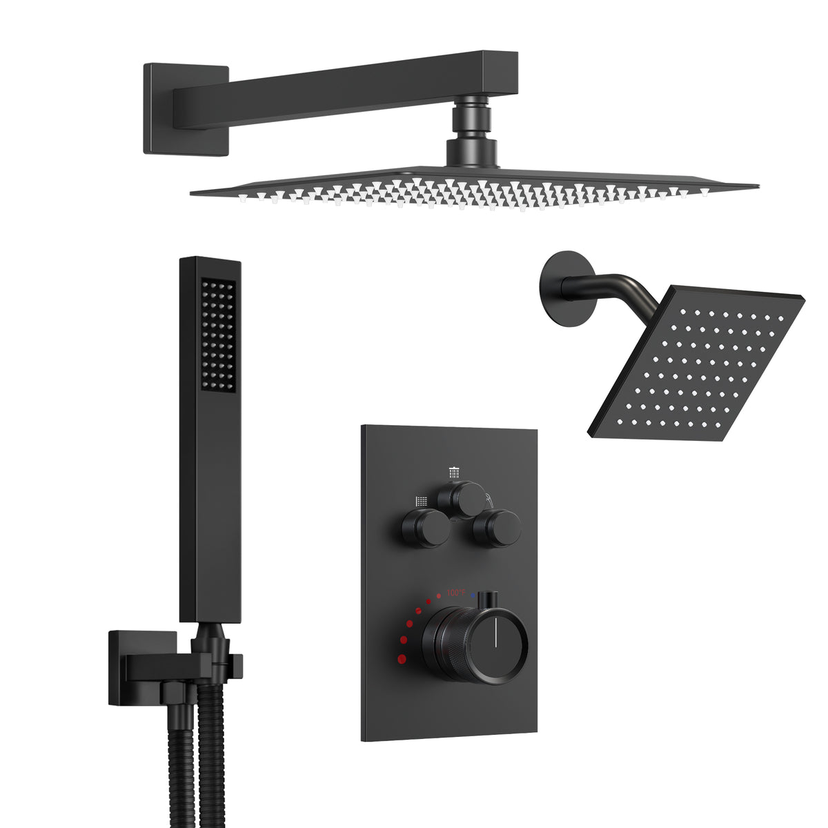 Wall-Mounted Thermostatic Dual Shower System with Handheld Spray
