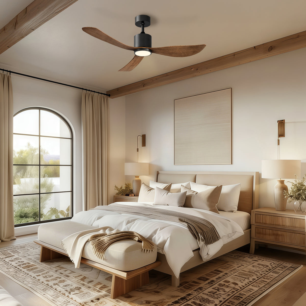 52-Inch Downrod Mount 3-Blade Ceiling Fan with Light and Remote Control