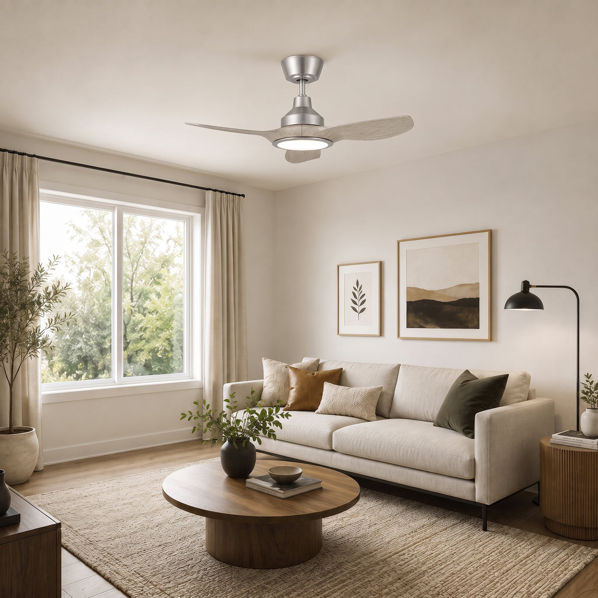 36-Inch Downrod Mount 3-Blade Ceiling Fan with Light and Remote Control