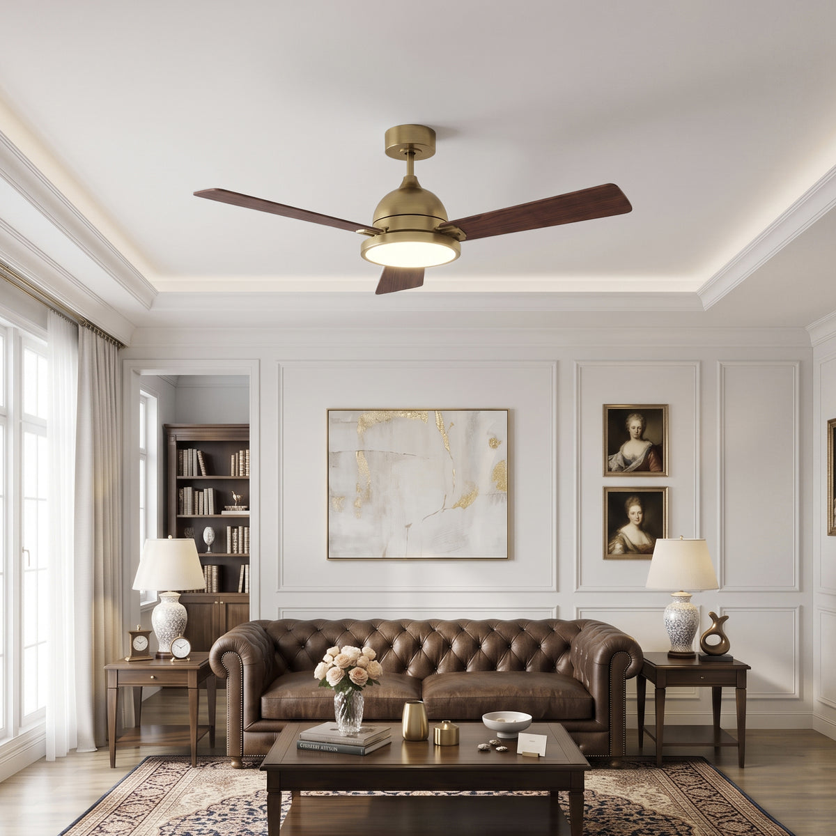 52-Inch Downrod Mount 3-Blade Ceiling Fan with Light and Remote Control