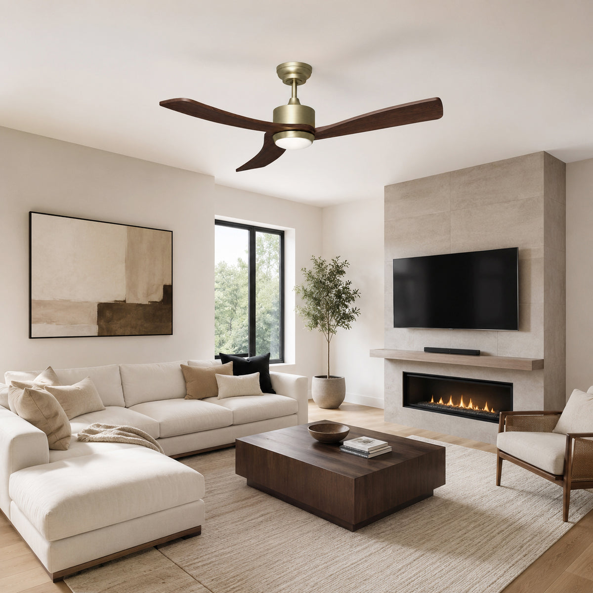 52-Inch Downrod Mount 3-Blade Ceiling Fan with Light and Remote Control