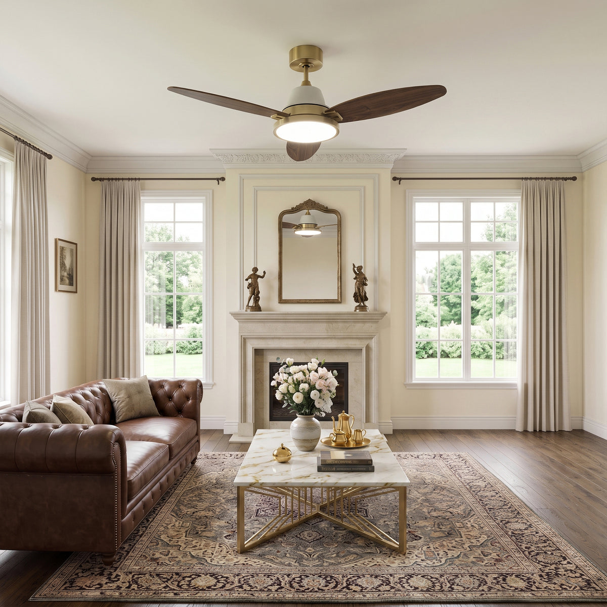 52-Inch Downrod Mount 3-Blade Ceiling Fan with Light and Remote Control