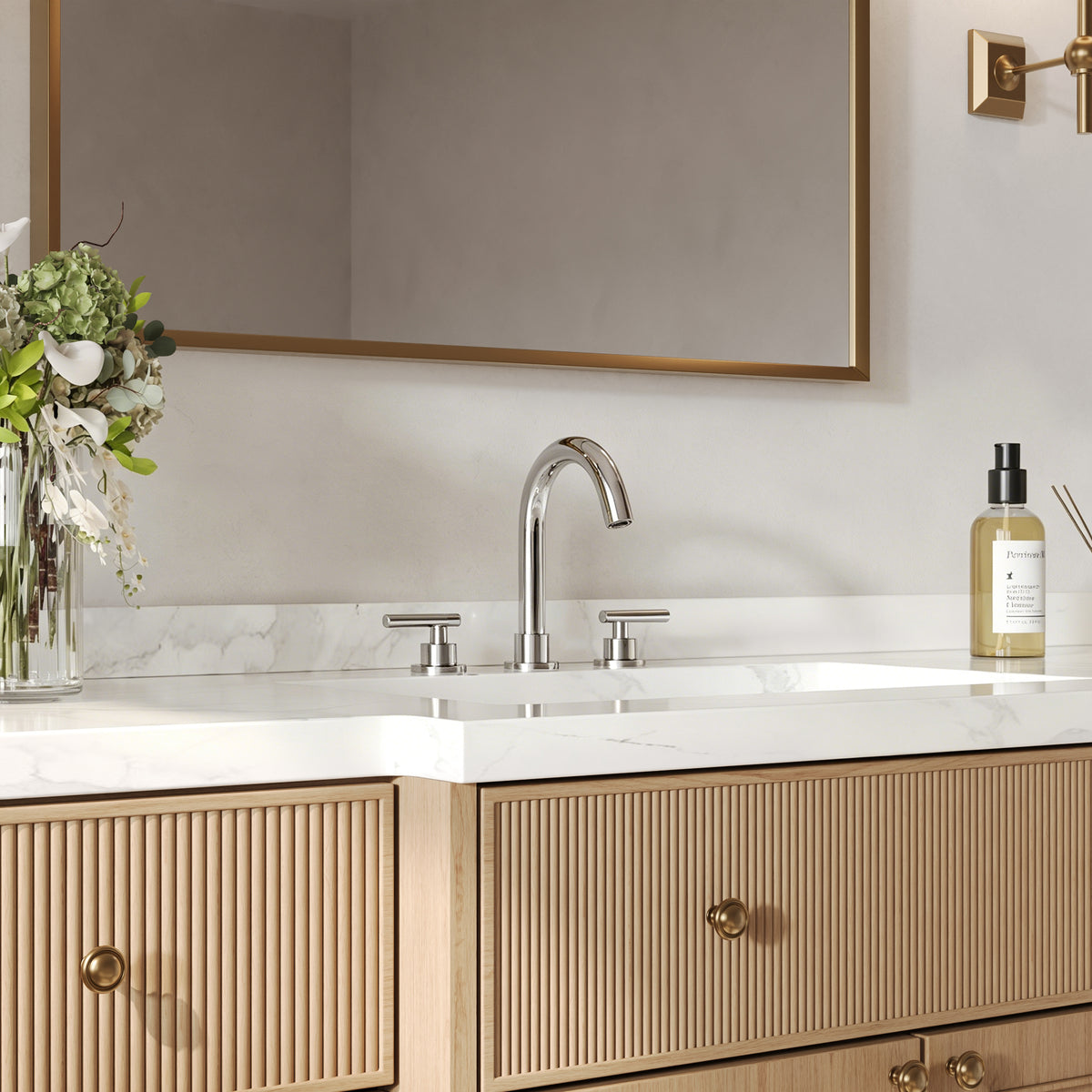 Two-Handle Mid Arc Widespread Bathroom Sink Faucet With Pop-Up Drain
