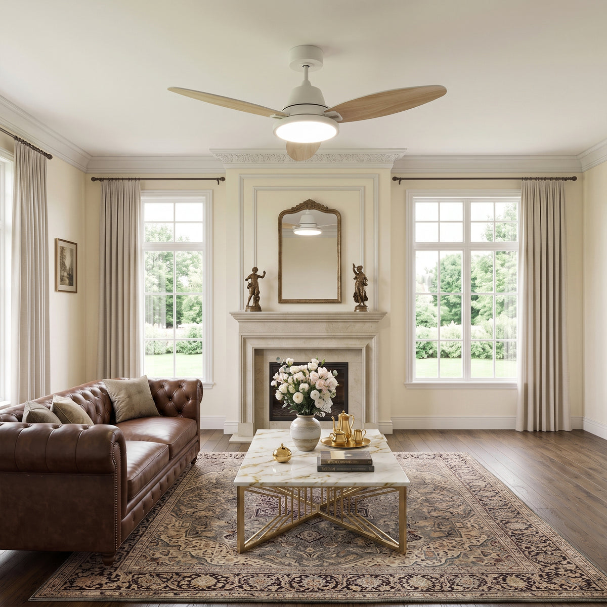 52-Inch Downrod Mount 3-Blade Ceiling Fan with Light and Remote Control