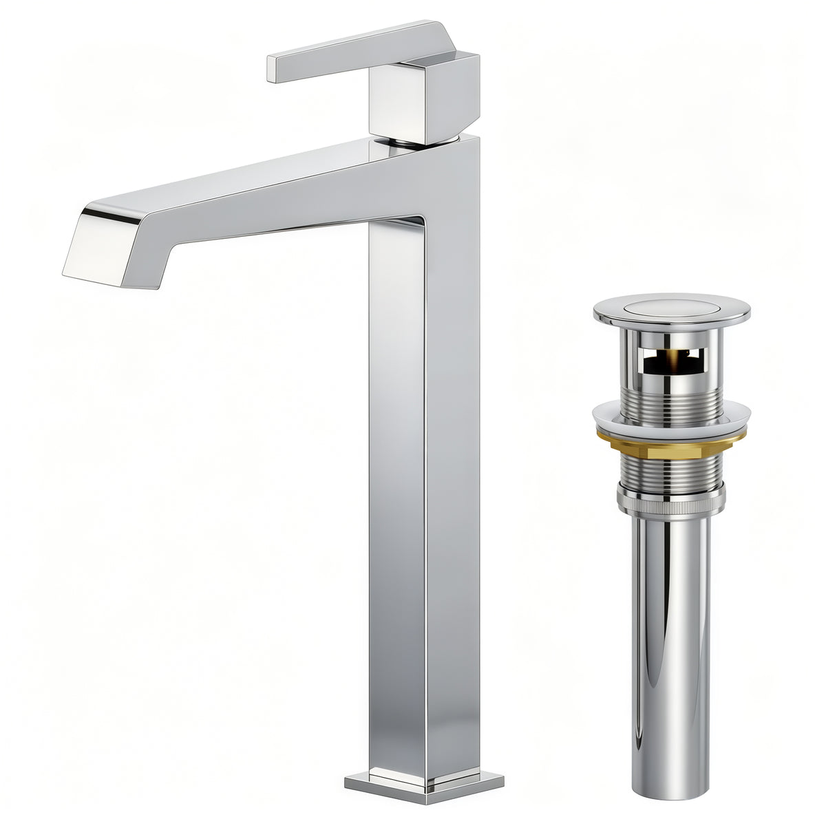 Single-Handle Vessel Bathroom Sink Faucet With Pop-Up Drain