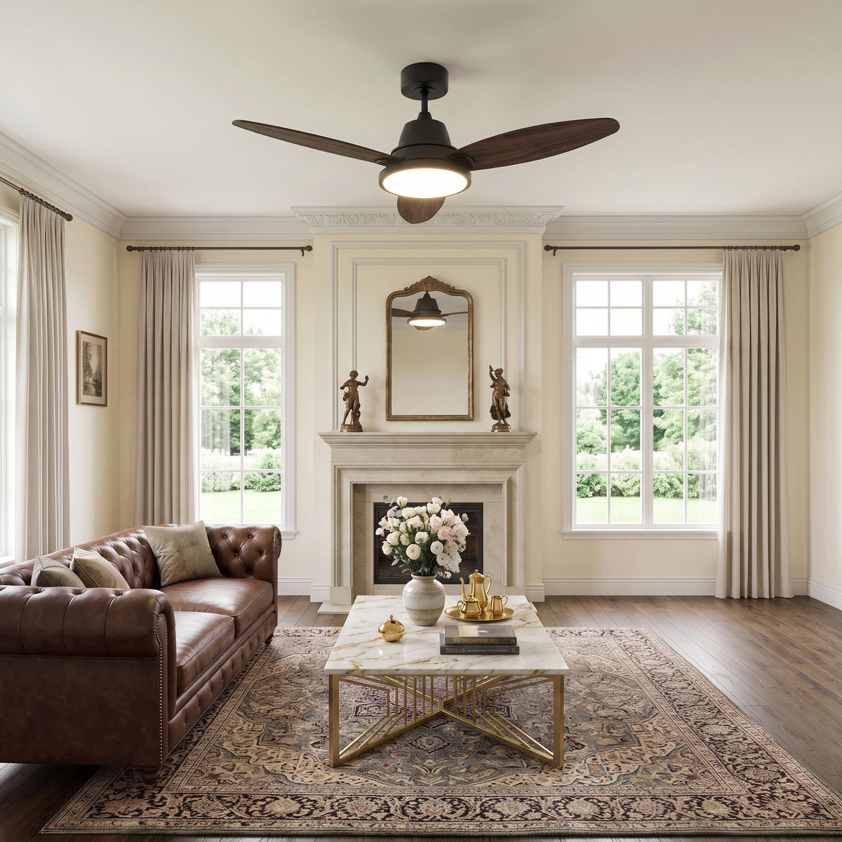 52-Inch Downrod Mount 3-Blade Ceiling Fan with Light and Remote Control