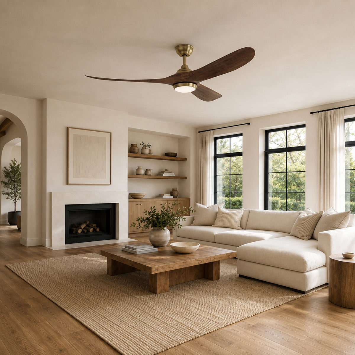 60-Inch Downrod Mount 3-Blade Ceiling Fan with Light and Remote Control