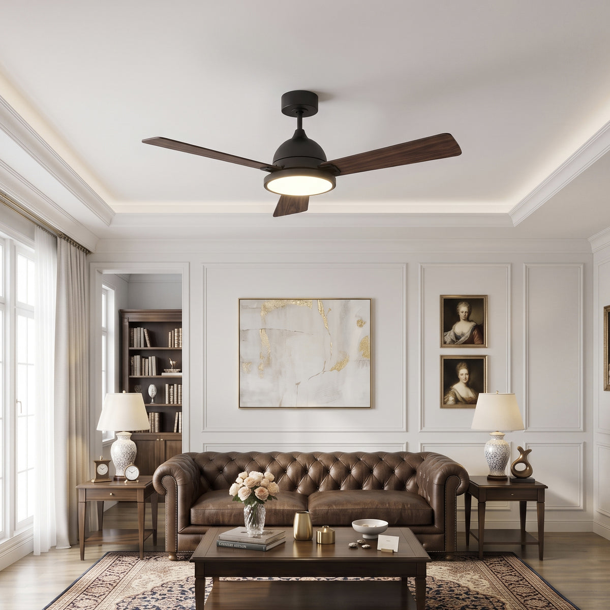 52-Inch Downrod Mount 3-Blade Ceiling Fan with Light and Remote Control