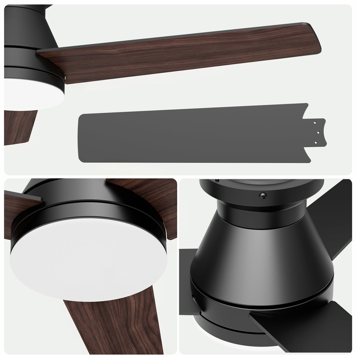 52-Inch Flush Mount 3-Blade Ceiling Fan with Light and Remote Control