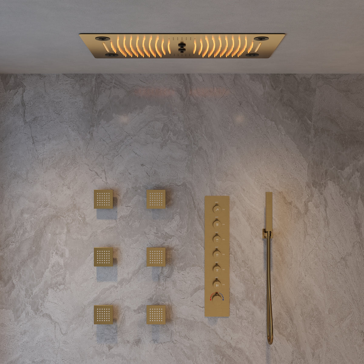 LED Music Ceiling-Mounted Thermostatic Shower System with Body Jets