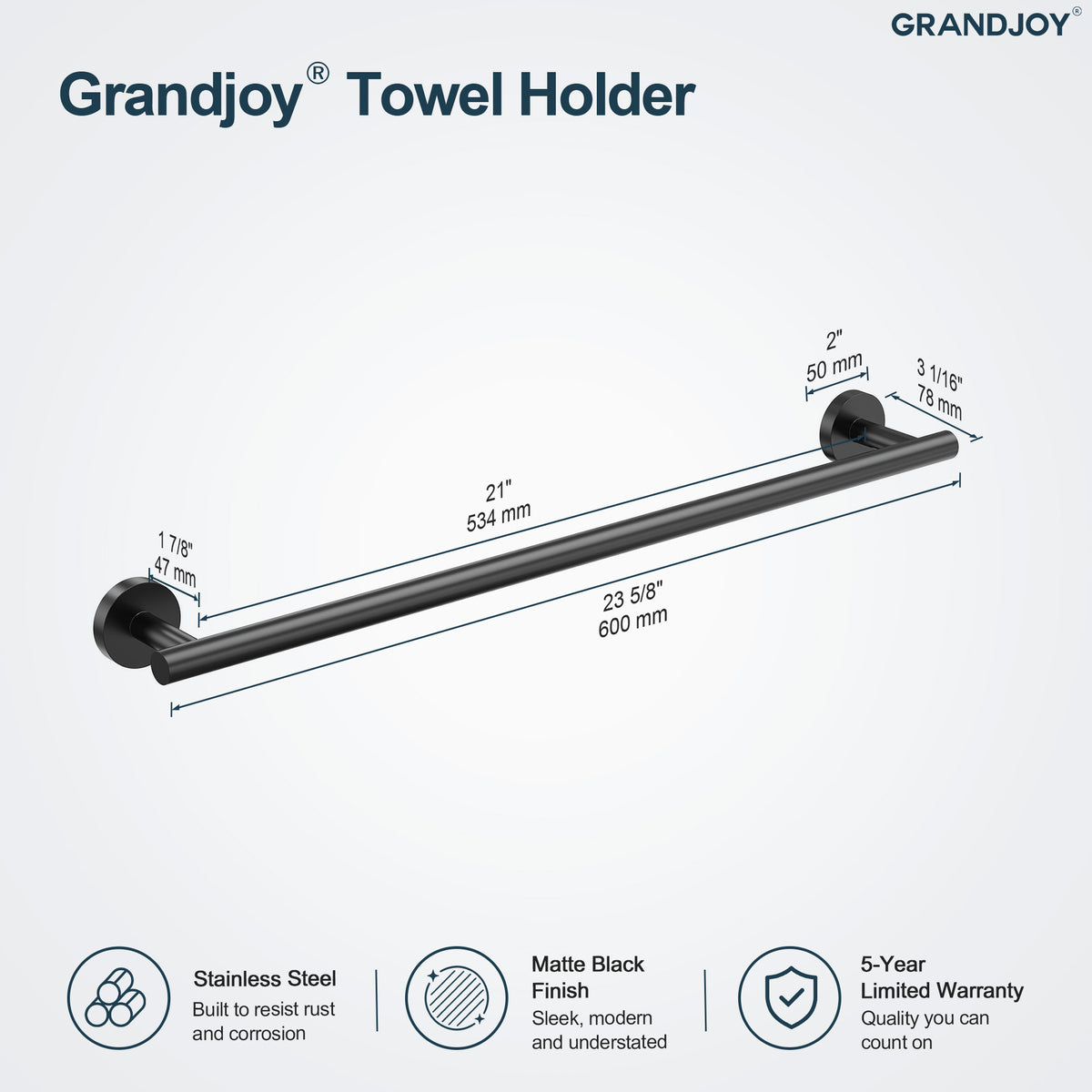 23.6-Inch Wall-Mounted Stainless Steel Bathroom Towel Bar for Daily Storage