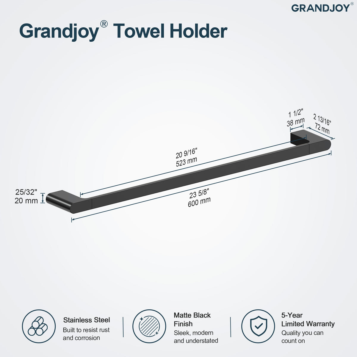 23.6-Inch Wall-Mounted 304 Stainless Steel Bathroom Towel Bar for Daily Storage
