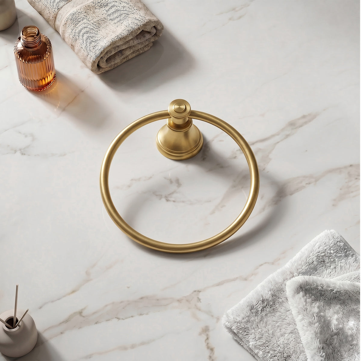 Wall-Mounted Brass Towel Ring for Organized Bathroom Hand Towel Storage
