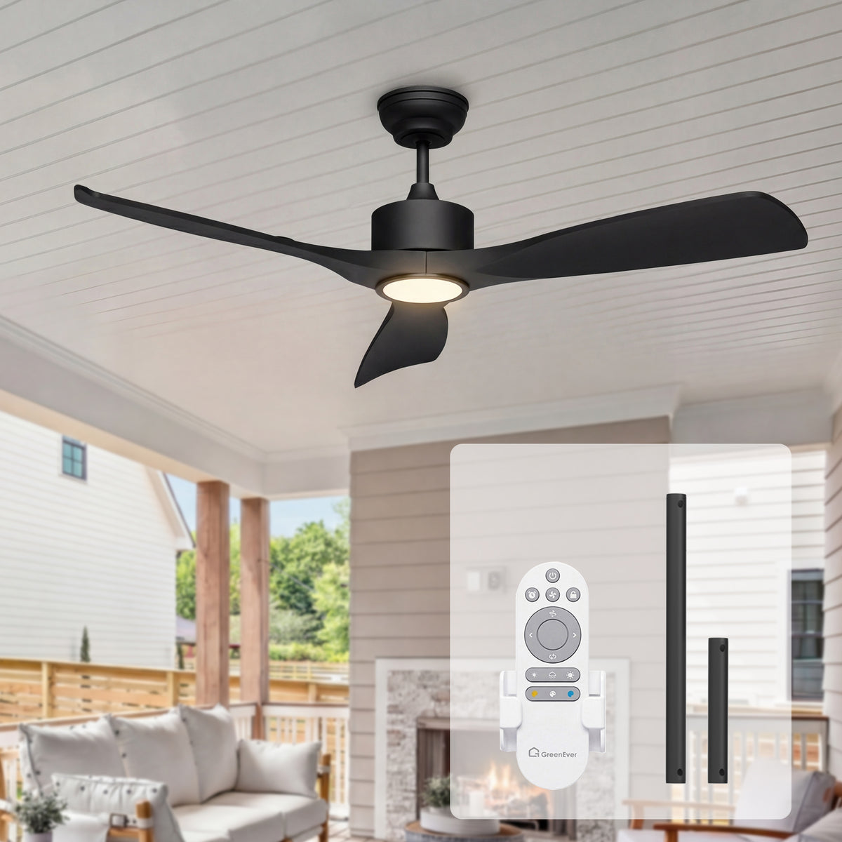 52-Inch Downrod Mount 3-Blade Ceiling Fan with Light and Remote Control