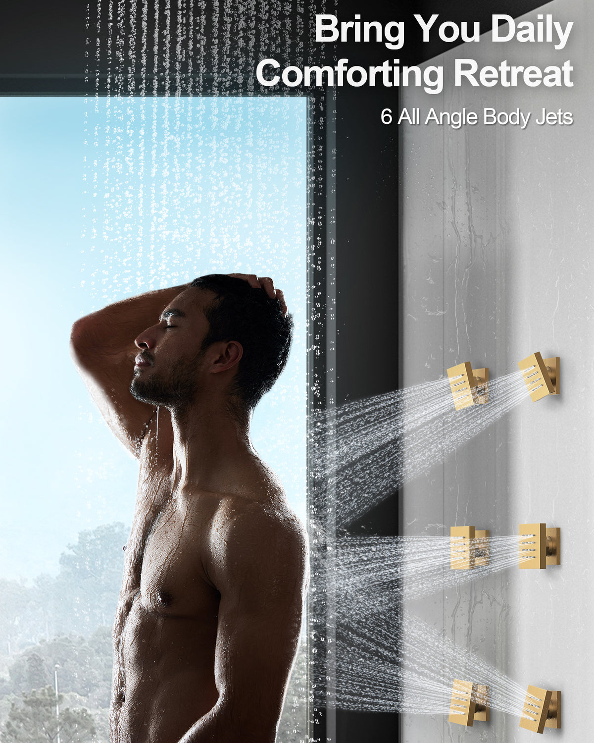 LED Ceiling-Mounted Thermostatic Shower System with Body Jets