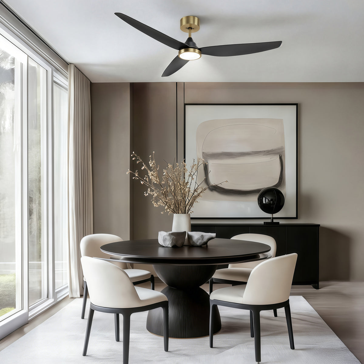 54-Inch Downrod Mount 3-Blade Ceiling Fan with Light and Remote Control