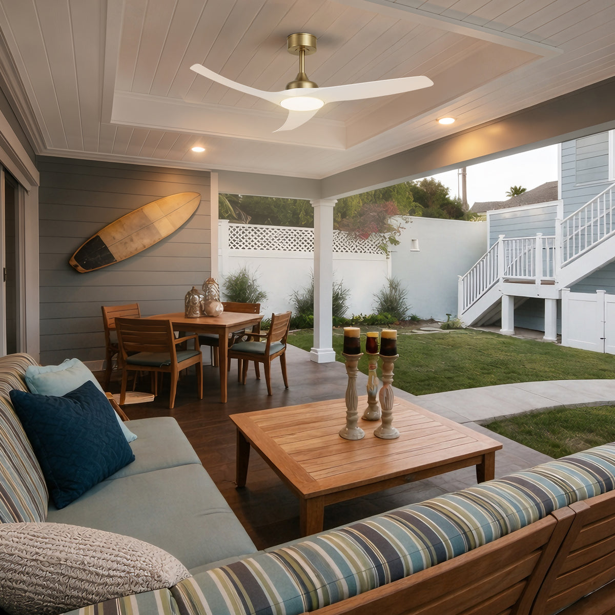 52-Inch Downrod Mount 3-Blade Indoor Outdoor Ceiling Fan with Light and Remote
