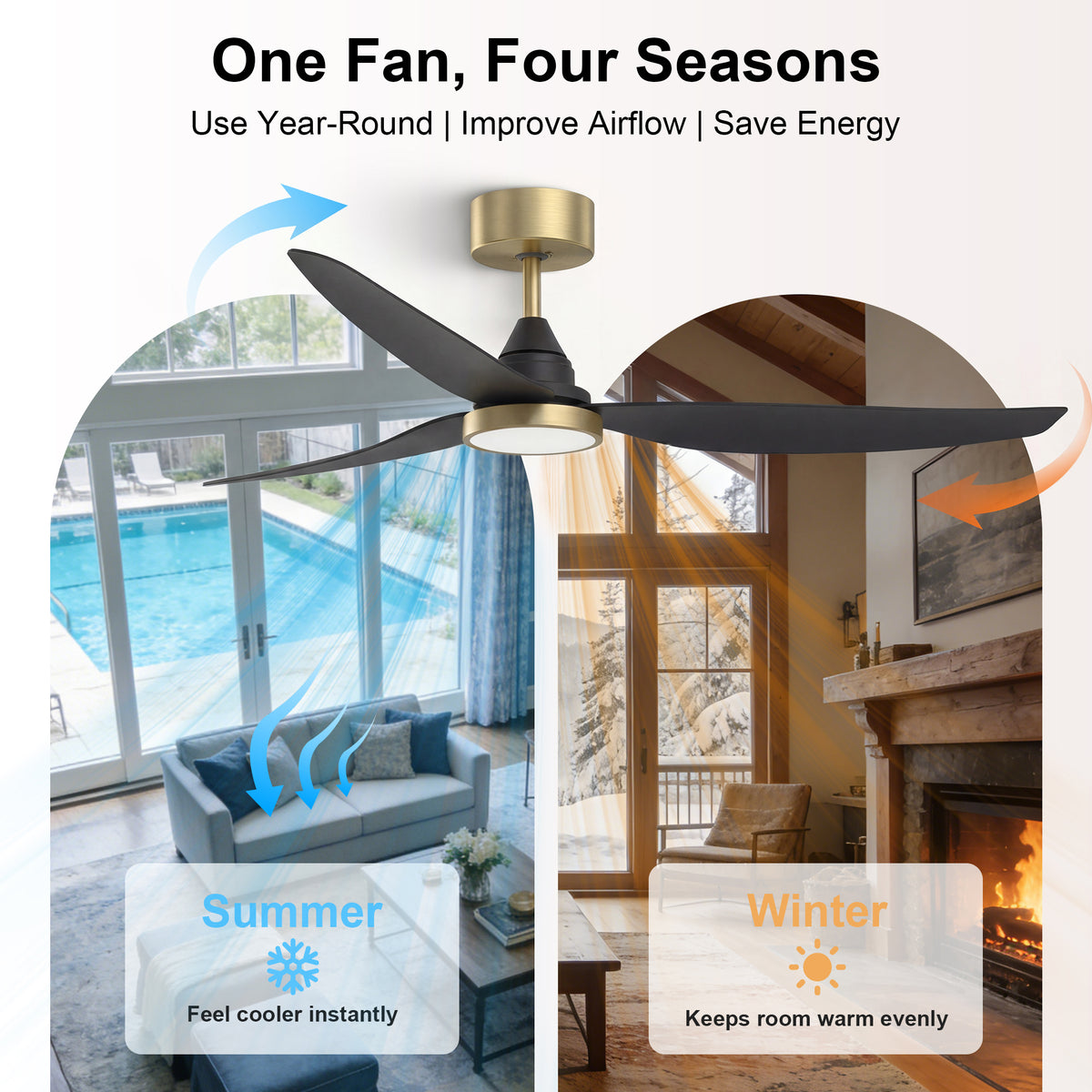 54-Inch Downrod Mount 3-Blade Ceiling Fan with Light and Remote Control