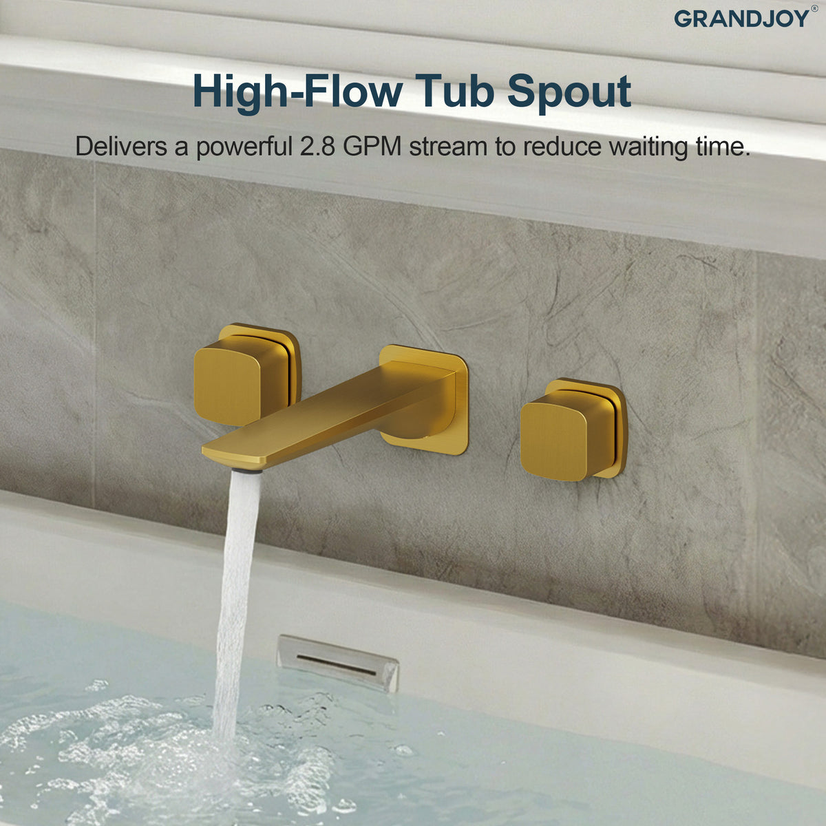 High-Flow Wall-Mounted Bathtub Faucet with Flat Spout and Dual Handles