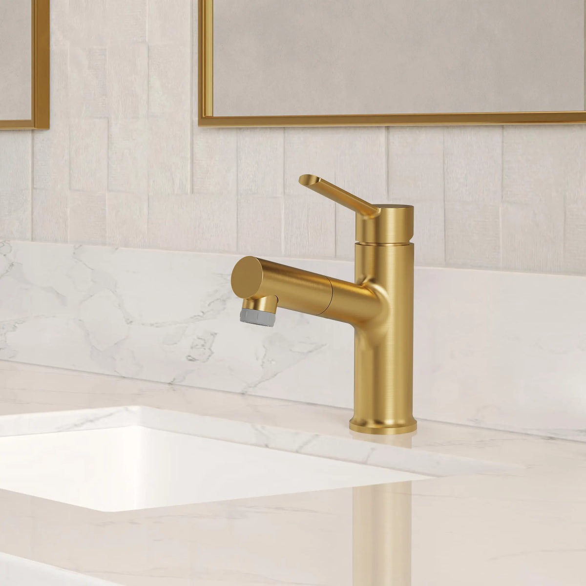 Single-Handle Pull-Out Bathroom Sink Faucet With Dual Spray Modes And Pop-Up Drain