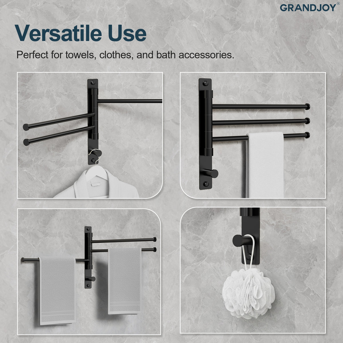 Three-Arm Wall-Mounted Rotating Stainless Steel Towel Rack for Bathrooms