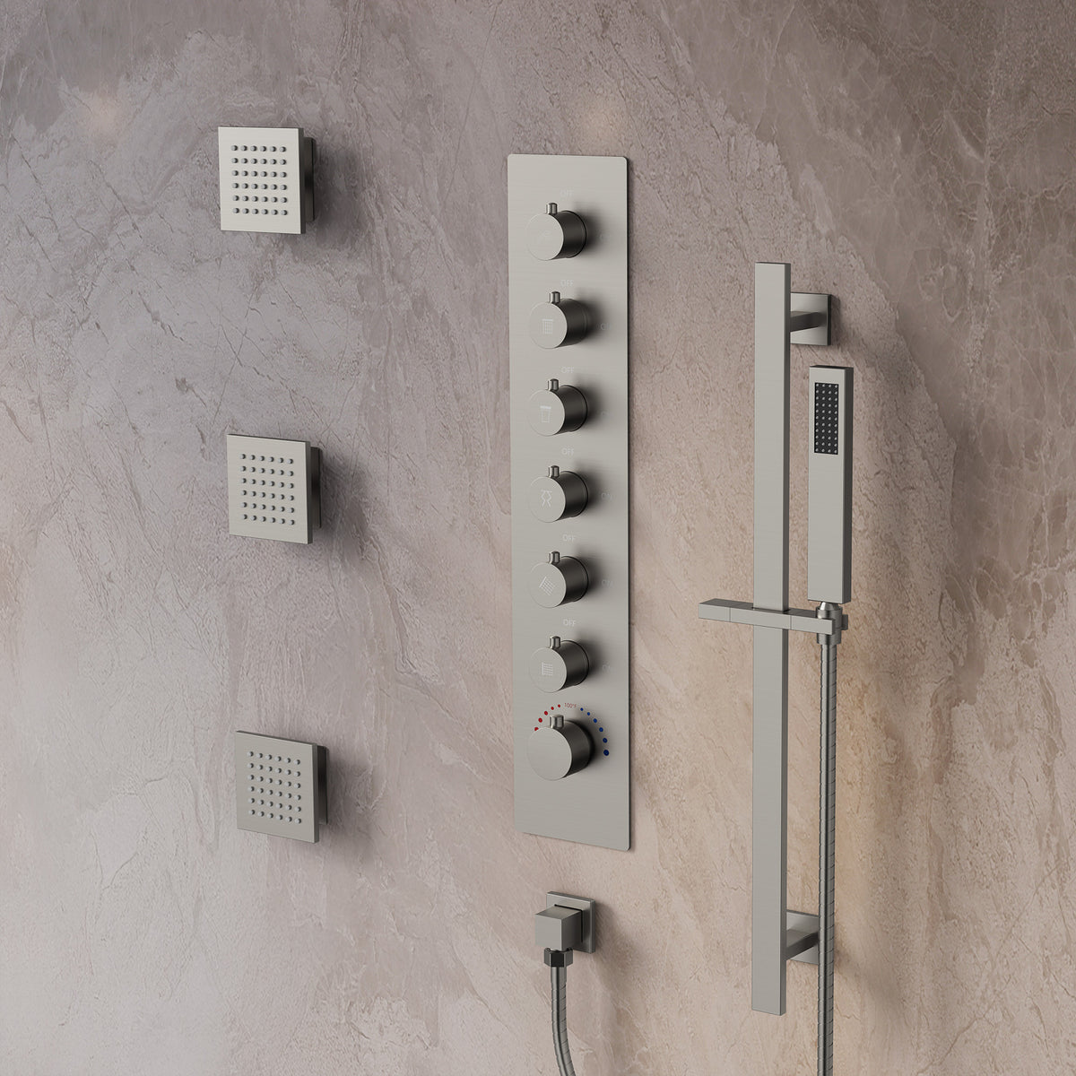 LED Bluetooth Dual-Head Ceiling-Mounted Shower System with Body Jets