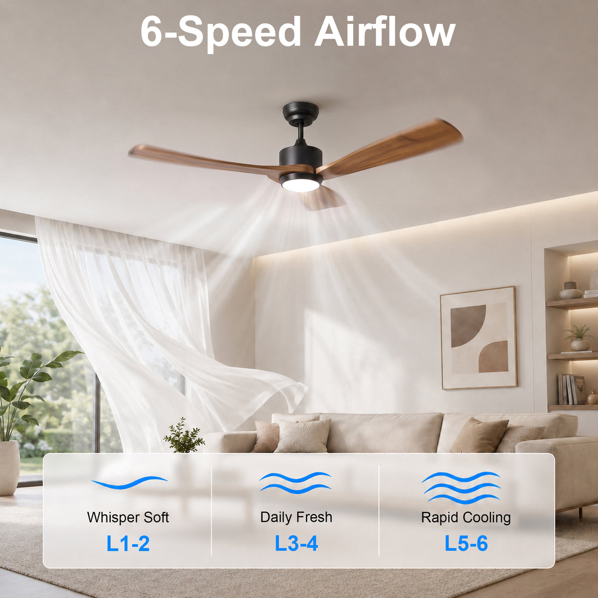 52-Inch Downrod Mount 3-Blade Ceiling Fan with Light and Remote Control