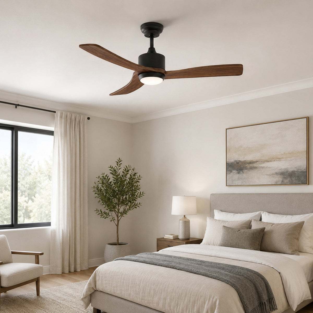 52-Inch Downrod Mount 3-Blade Ceiling Fan with Light and Remote Control
