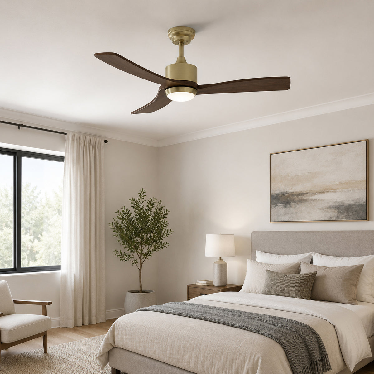 52-Inch Downrod Mount 3-Blade Ceiling Fan with Light and Remote Control