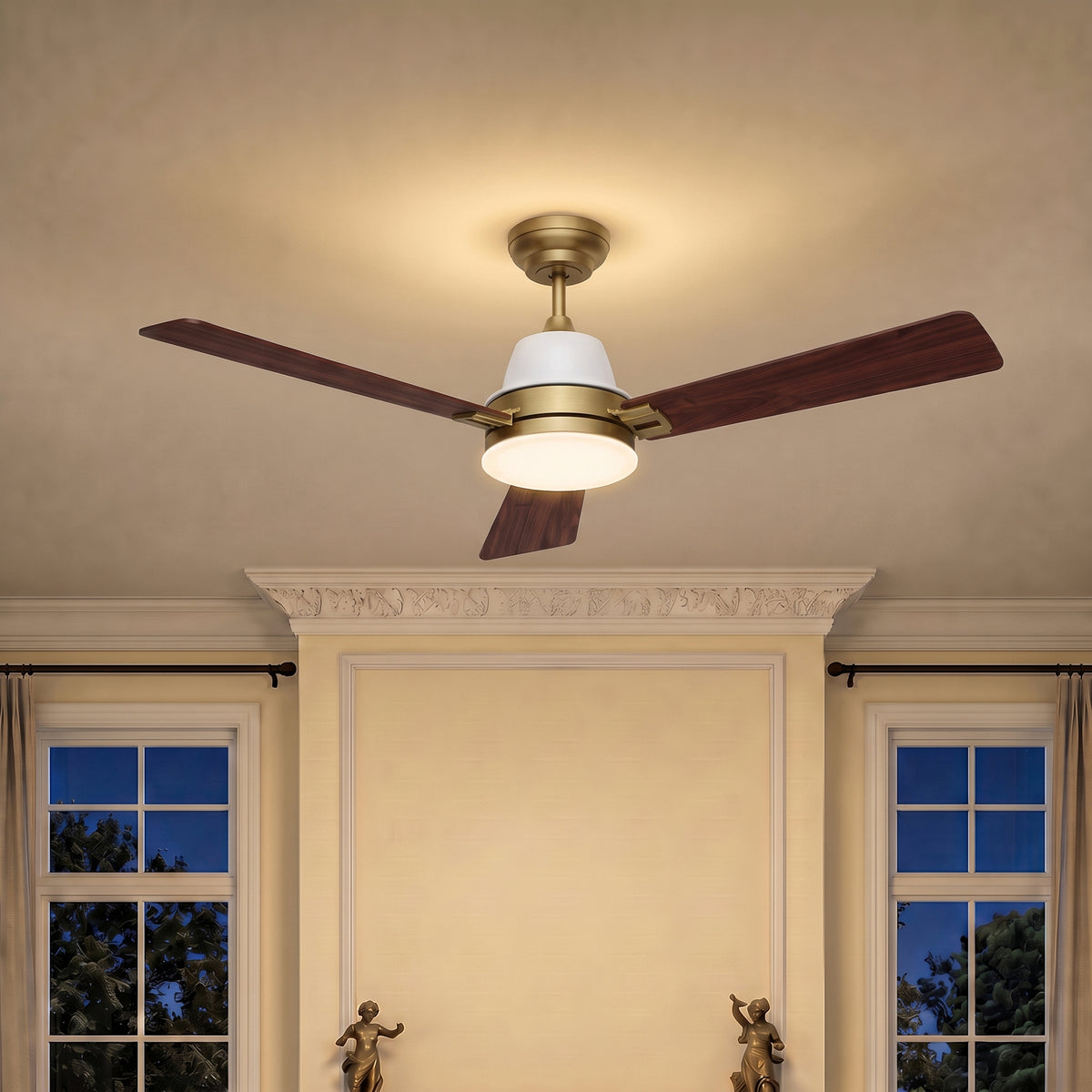 52-Inch Downrod Mount 3-Blade Ceiling Fan with Light and Remote Control