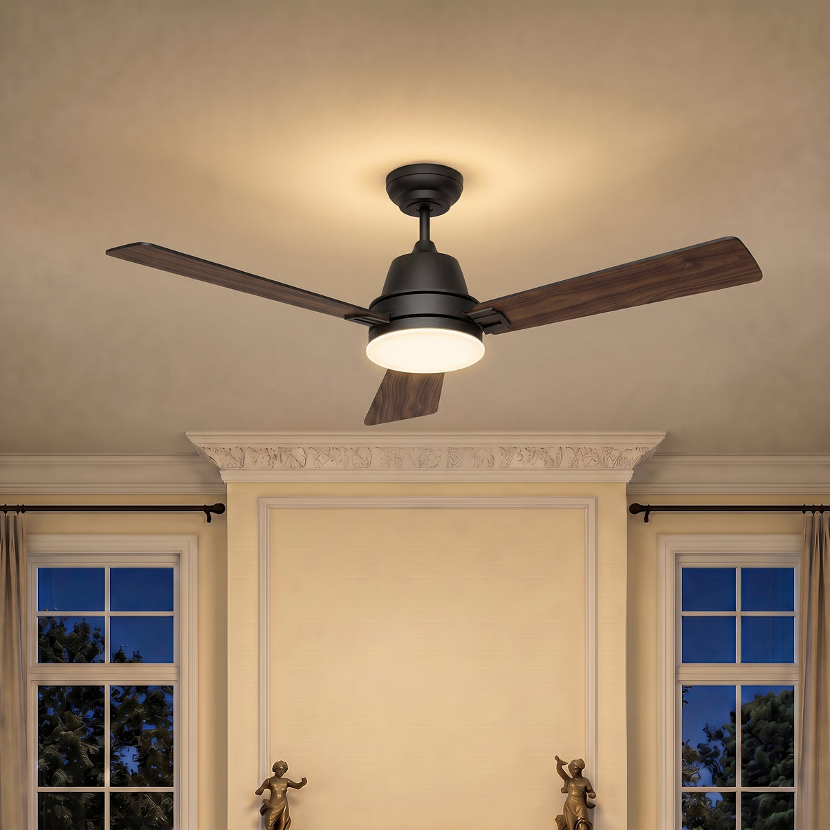 52-Inch Downrod Mount 3-Blade Ceiling Fan with Light and Remote Control