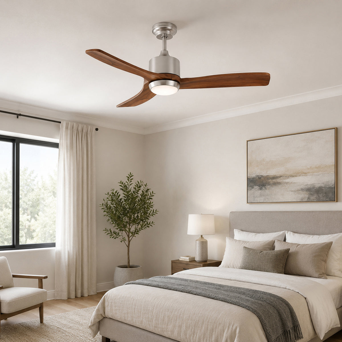 52-Inch Downrod Mount 3-Blade Ceiling Fan with Light and Remote Control